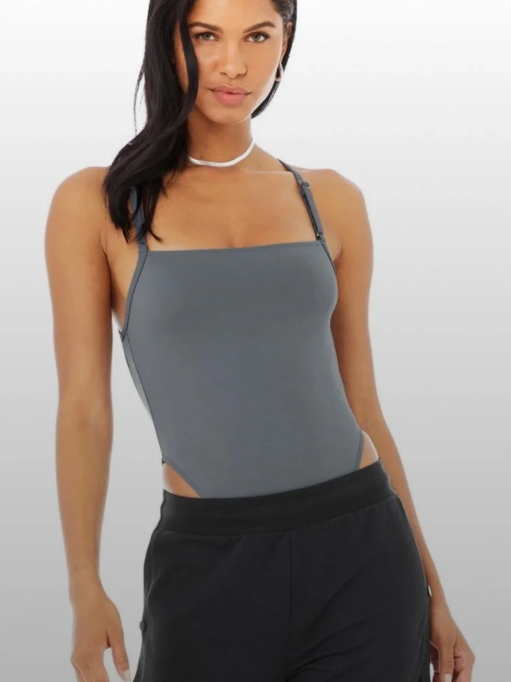 Alo Yoga Thrill Seeker Bodysuit Slate Grey / Blue - Size S